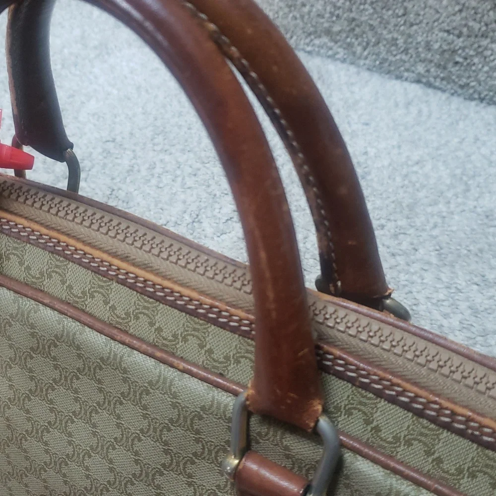 Celine Tan/Brown Leather/Coated Canvas Briefcase Document case Authentic Vintage